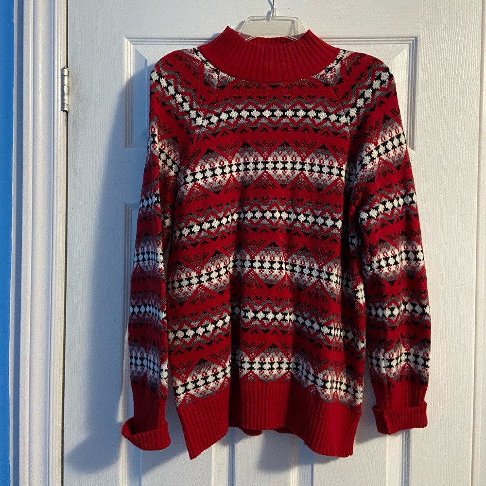 CHAPS Women’s Red, Black & White Pattern Long Sleeve Turtleneck Sweater Size L
